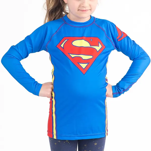 Fusion Fight Gear Superman Logo Kids BJJ Rash Guard- Long Sleeve