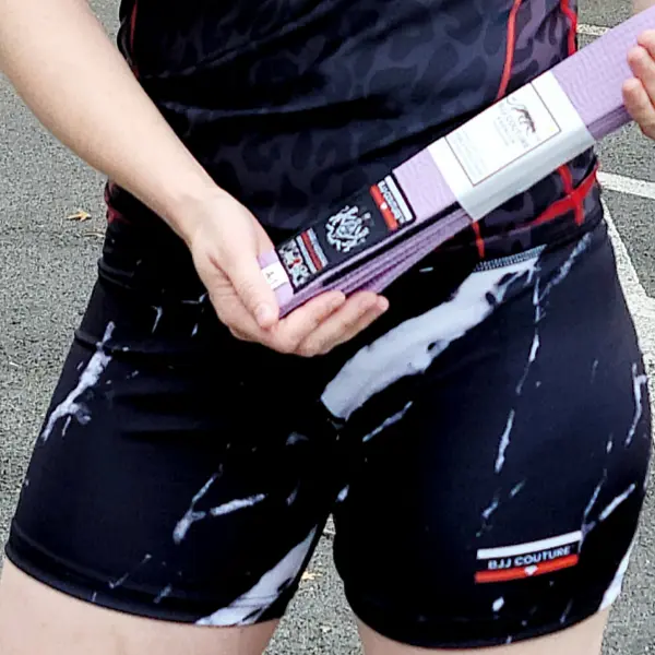Women's Black Carrara Marble Compression Grappling Shorts