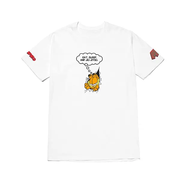 A&P GARFIELD EAT SLEEP JIU JITSU TEE WHITE