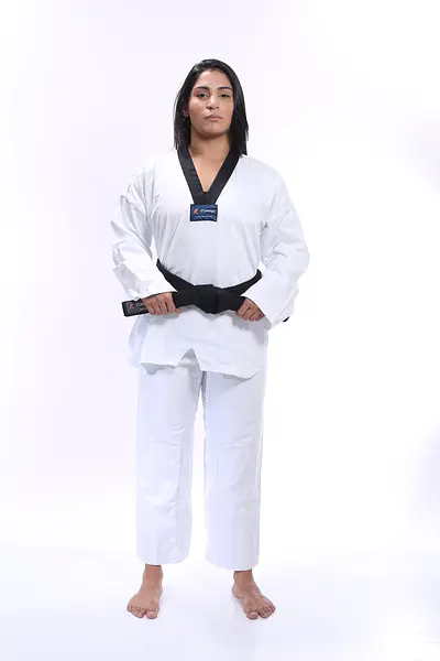DOBOK TAEKWONDO REFORÇADO GOLA PRETA ADULTO