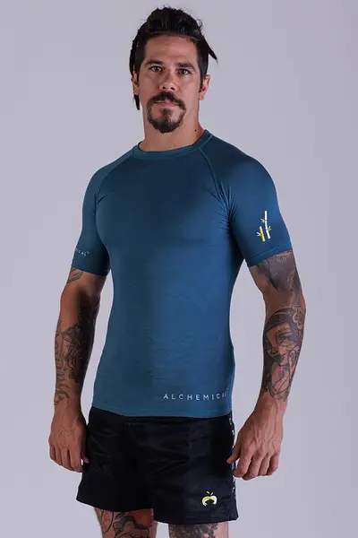 Bamboo Teal Rash Guard Short Sleeve